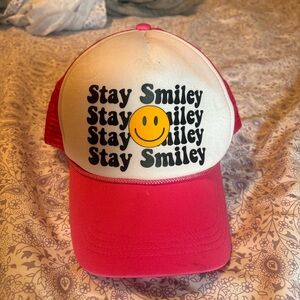 Pink and White 'Stay Smiley' Trucker Hat
